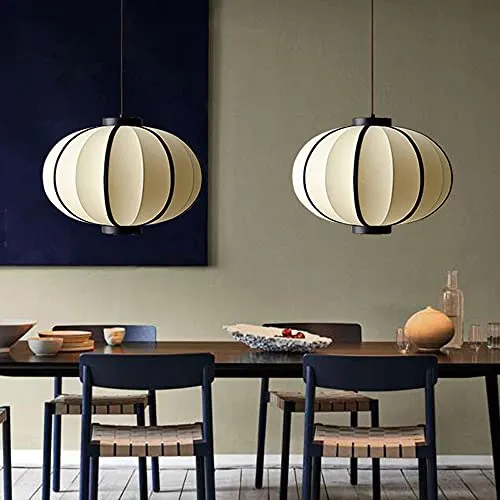 NAMFMSC E27 Source de lumière Simple tête Ronde Simple Suspension Japonaise rétro Classique Lanterne Tissu Lustre Abat-Jou...
