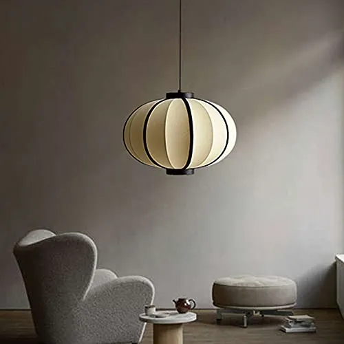 NAMFMSC E27 Source de lumière Simple tête Ronde Simple Suspension Japonaise rétro Classique Lanterne Tissu Lustre Abat-Jou...