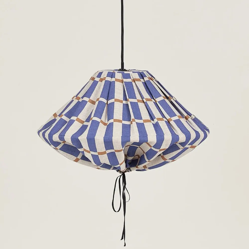 Nobodinoz Abat-jour Yumi Ø50 cm – Mosaïque Bleu Moutarde - suspension en lin