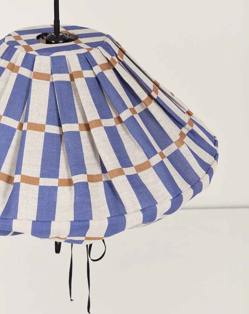 Nobodinoz Abat-jour Yumi Ø50 cm – Mosaïque Bleu Moutarde - suspension en lin