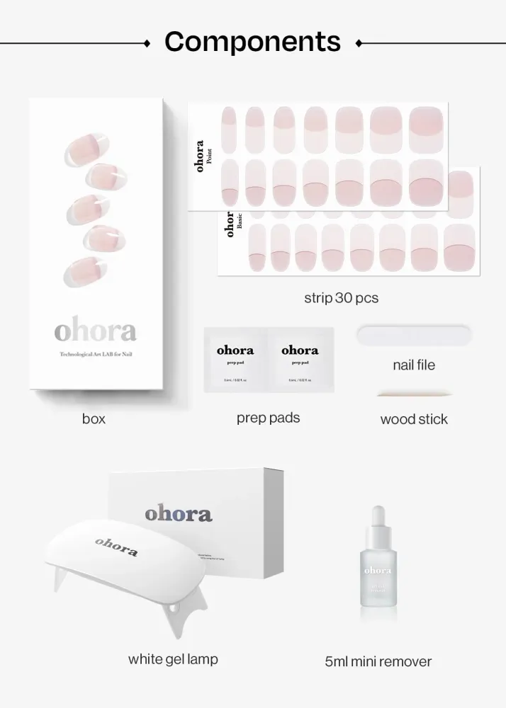 ohora Bandes Gel Semi-Cuits – Kit de démarrage Essentiel N avec lampe complète et dissolvant mini