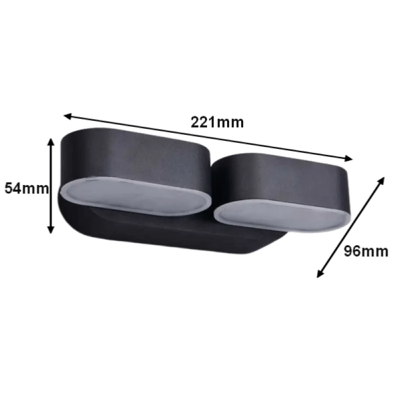 Applique Murale Double Noire LED 12W IP54 Orientable Ovale Optonica