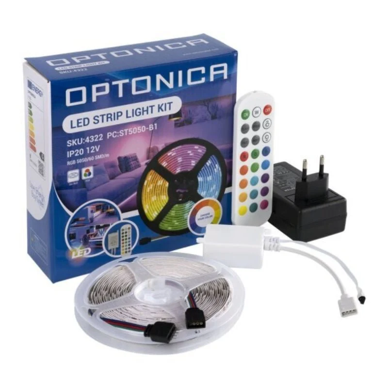 Ruban LED 36W DC12V 60 LED/m 5m RGB + Adaptateur Secteur et Contrôleur Optonica
