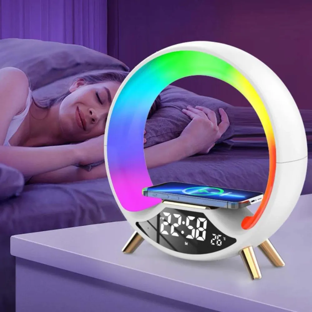 Lampe O Light – Haut-Parleur Bluetooth Multifonction avec Charge Sans Fil 3-en-1 et Veilleuse Black PERFECTIS