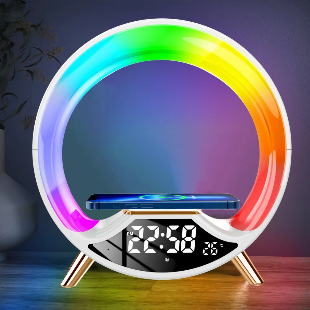 Lampe O Light – Haut-Parleur Bluetooth Multifonction avec Charge Sans Fil 3-en-1 et Veilleuse Black PERFECTIS