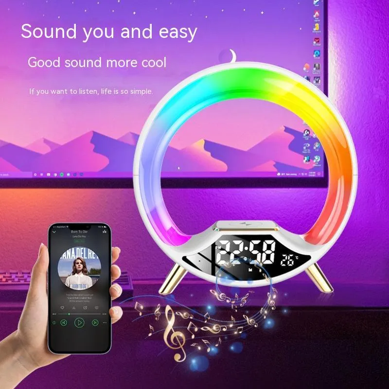 Lampe O Light – Haut-Parleur Bluetooth Multifonction avec Charge Sans Fil 3-en-1 et Veilleuse Black PERFECTIS