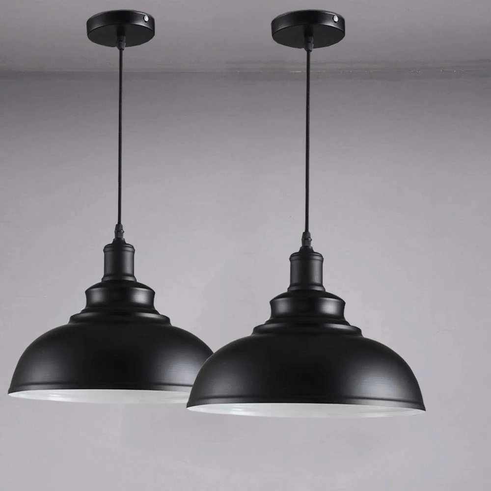 2 pack Suspension Vintage Lustre Abat-jour Noir, Industriel Luminaire en Métal 29cm E27 éclairage Lampe de Plafond PETITES...