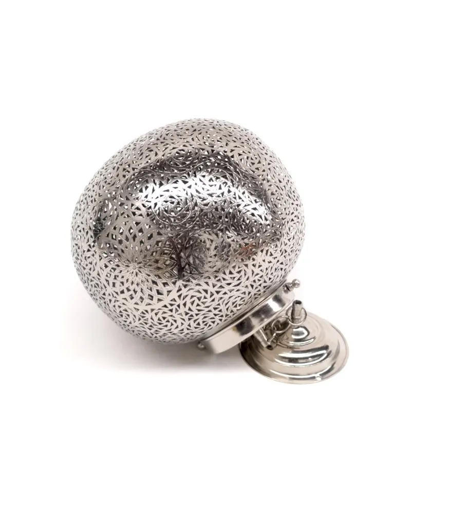 Plafonnier Arabe Sphère Artisanat Marocain Nickelé Ajouré - Modèle Kurwaa - 28 cm
