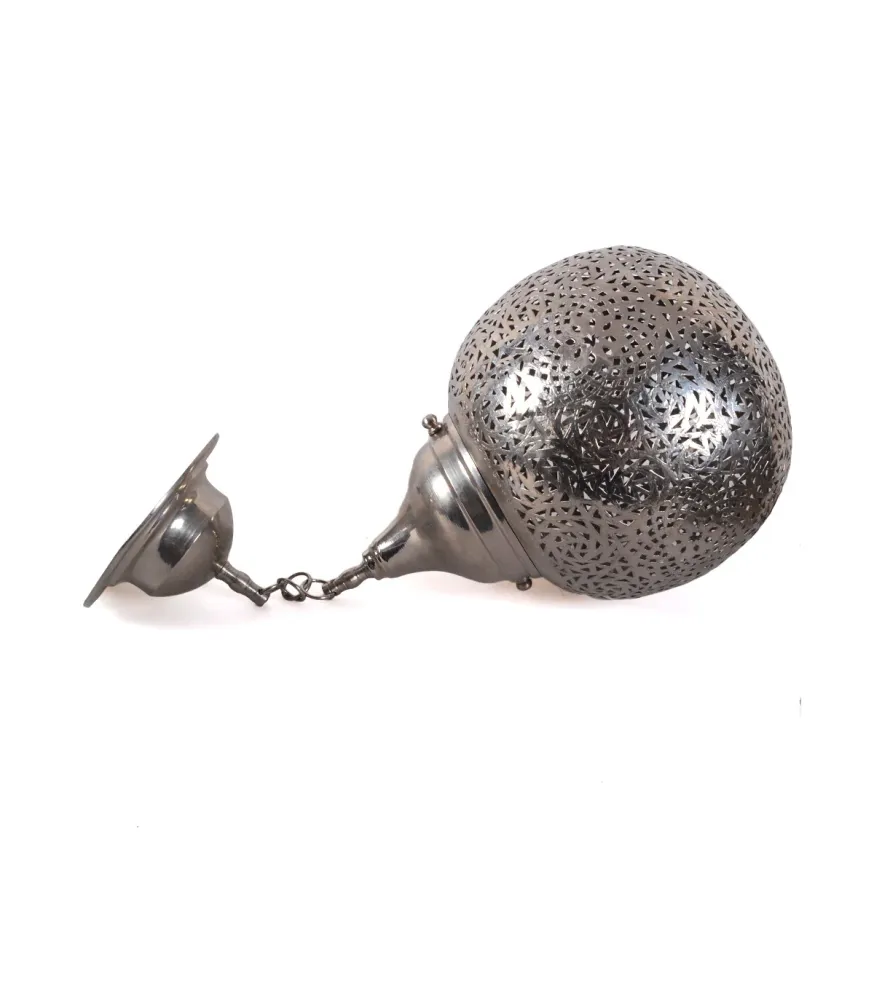 Plafonnier Arabe Sphère Artisanat Marocain Nickelé Ajouré - Modèle Kurwaa - 28 cm