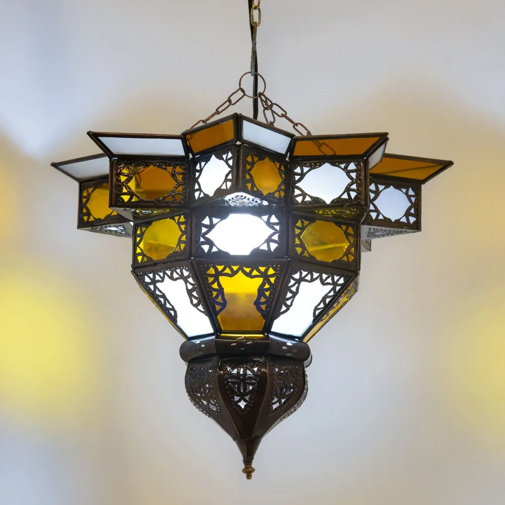Plafonnier Arabe en Verre Bicolore F4 37x28