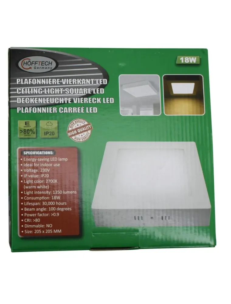 Plafonnier carreé LED 18W 205 x 205 mm