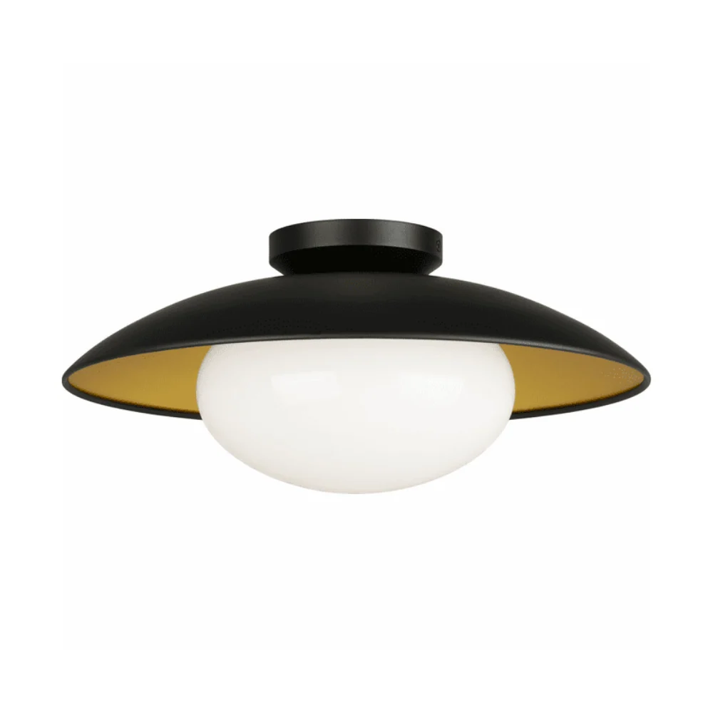 Plafonnier matteo hatley noir et or verre opale