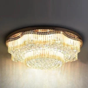 Plafonnier rond moderne de luxe nordique à LED, orné de cristaux K9 et d'acier inoxydable doré, en vente en gros de haute...