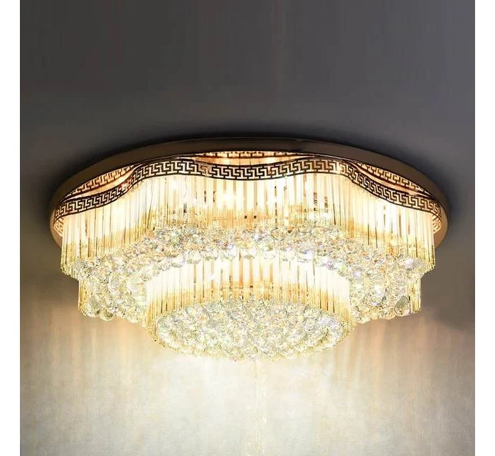 Plafonnier rond moderne de luxe nordique à LED, orné de cristaux K9 et d'acier inoxydable doré, en vente en gros de haute...