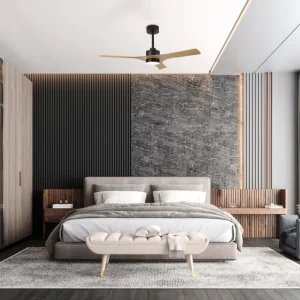 Plafonnier ventilateur Thai noir et bois D122 Mantra 8716