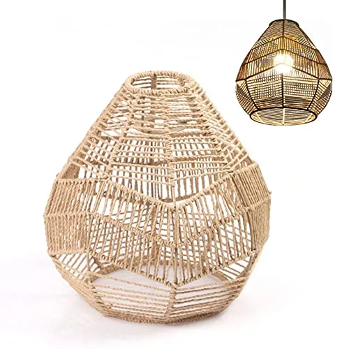 pologmase Abat Jour en Macramé - Corde en Papier Rotin Boho Tissé À La Main Couverture De Suspension Suspendue Boho Abat J...