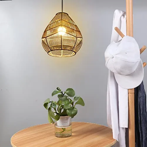 pologmase Abat Jour en Macramé - Corde en Papier Rotin Boho Tissé À La Main Couverture De Suspension Suspendue Boho Abat J...