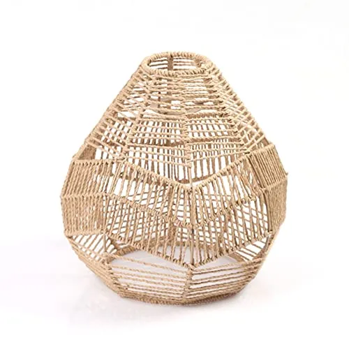 pologmase Abat Jour en Macramé - Corde en Papier Rotin Boho Tissé À La Main Couverture De Suspension Suspendue Boho Abat J...