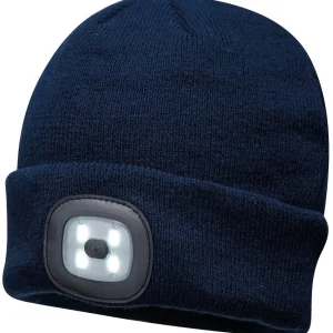 Portwest - Lampe frontale LED Beanie rechargeable par USB (B029) - Bleu marine - Ajoutez votre logo