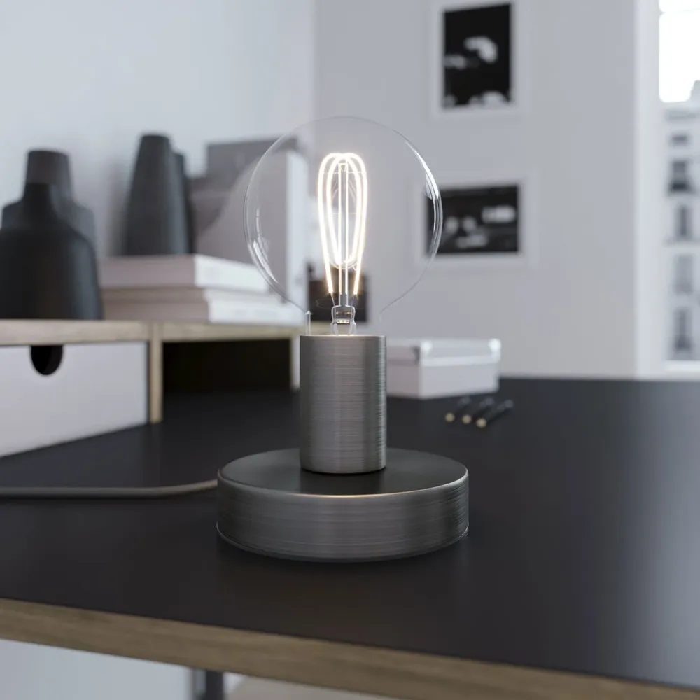 Posaluce - Lampe de table en métal et fiche UK - Titane satiné