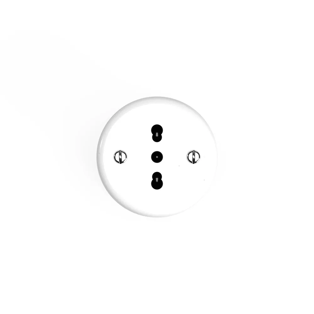 Prise bipolaire italienne 10/16A en porcelaine murale - Blanc