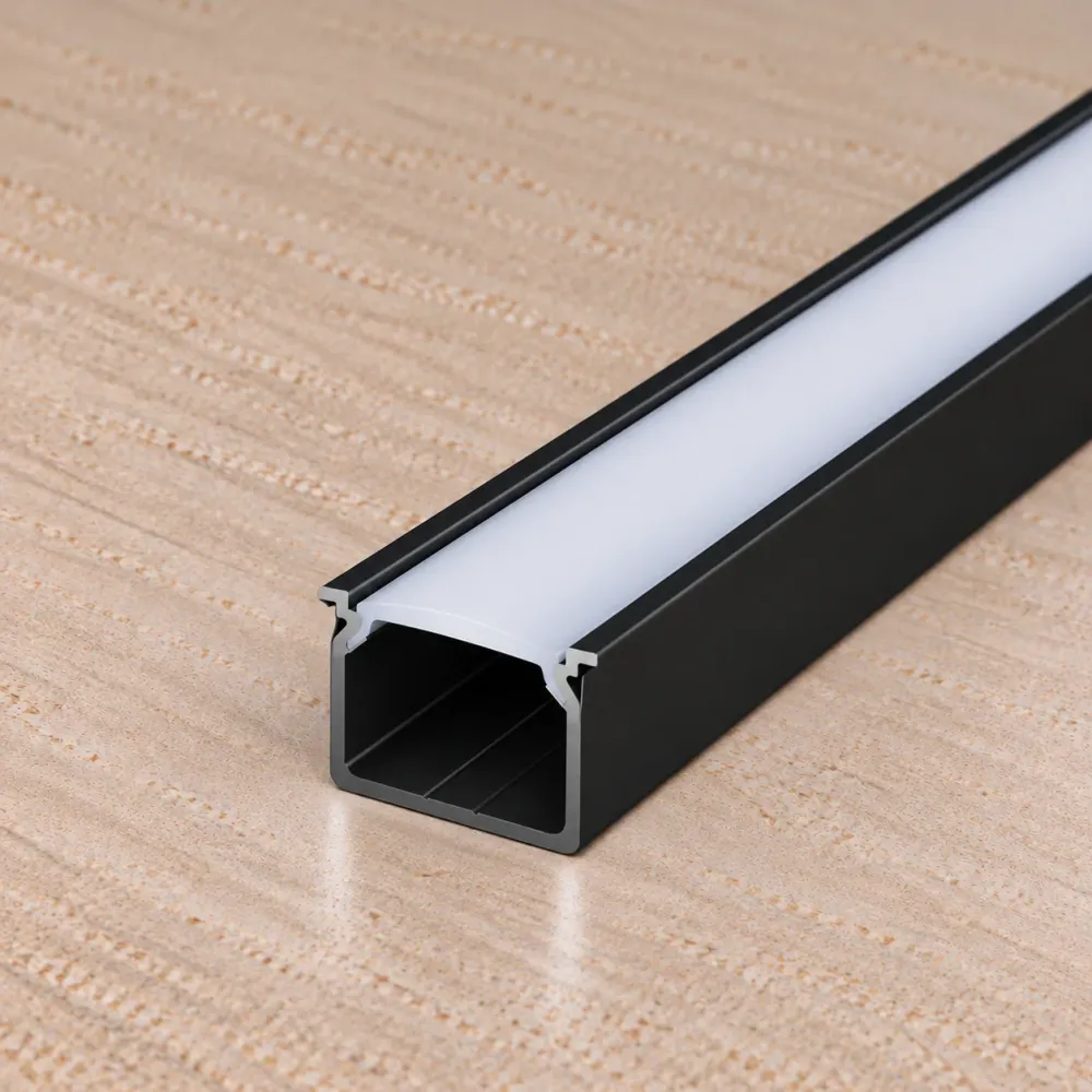 Profilé en aluminium anodisé noir KIMERA « BARDE » avec diffuseur opale, capuchons et clips de fixation 2,02 m