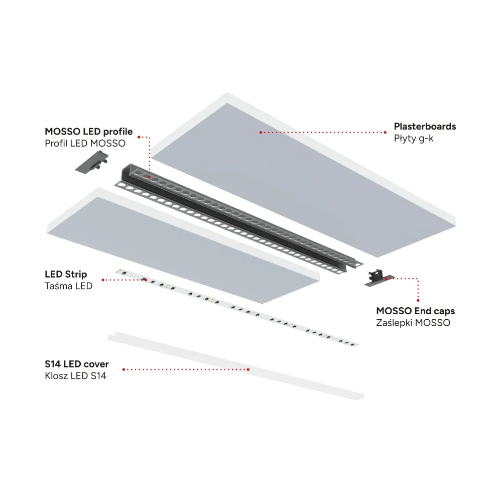 Profilé en aluminium anodisé noir KIMERA « HEDE » avec diffuseur opale, capuchons et clips de fixation 2,02 m