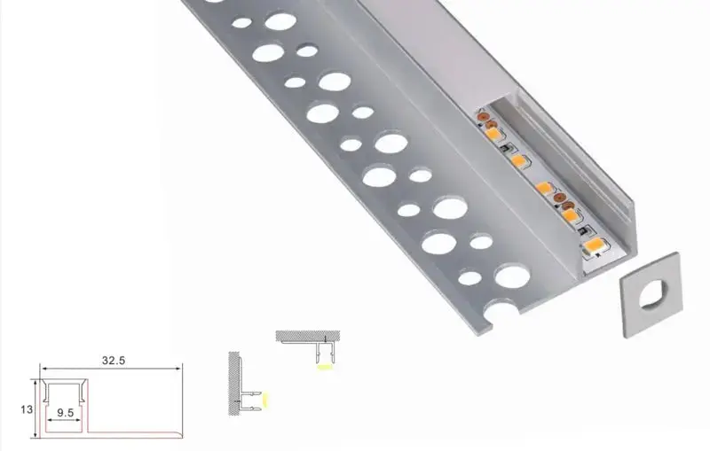 Profil en plâtre construit - | 4 mètres | Aluminium latéral 32,5 x 13 | Bande LED de COB