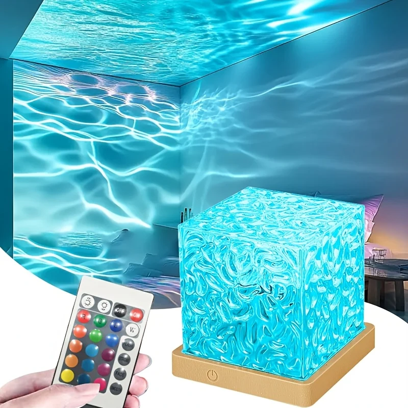 Projecteur de lumière nocturne 16 couleurs, cube lumineux en cristal