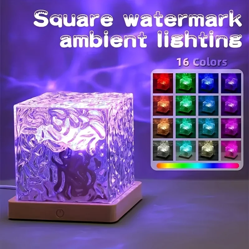 Projecteur de lumière nocturne 16 couleurs, cube lumineux en cristal