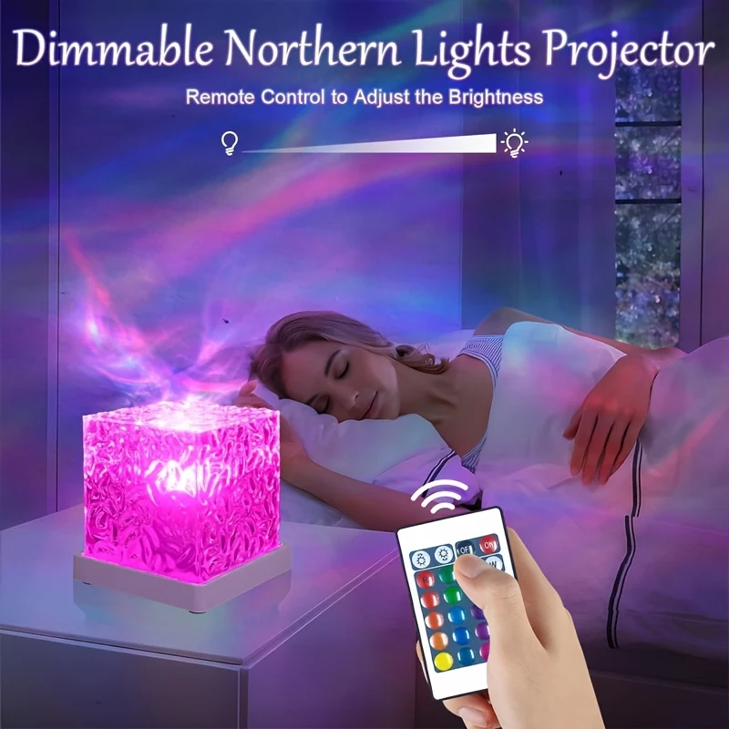 Projecteur de lumière nocturne 16 couleurs, cube lumineux en cristal