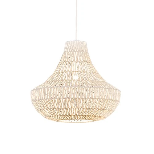 QAZQA Design Lampe suspendue rétro blanche 50 cm - Lina Cono 50 Métal/Tissu Blanc Rond E27 Max. 1 x 60 Watt/Luminaire/Lumi...