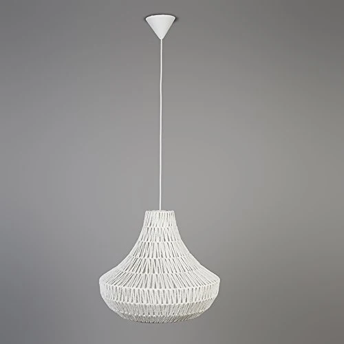 QAZQA Design Lampe suspendue rétro blanche 50 cm - Lina Cono 50 Métal/Tissu Blanc Rond E27 Max. 1 x 60 Watt/Luminaire/Lumi...