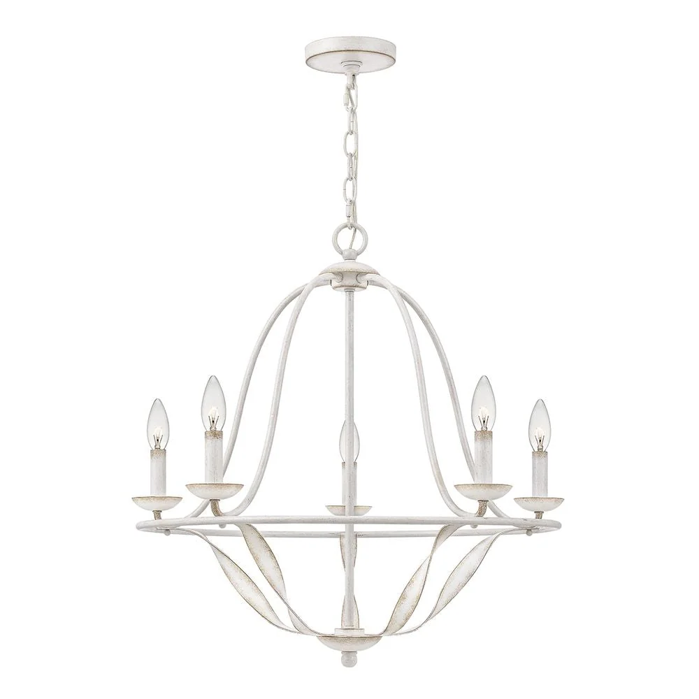 Lustre Quoizel Bradbury 5L en acier blanc, douille E14, diamètre 63 cm