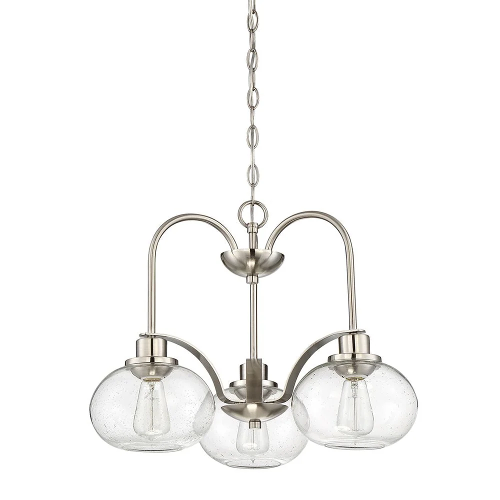 Lustre Quoizel Trilogy 3L en métal, verre bullé, douille E27, diamètre 56 cm