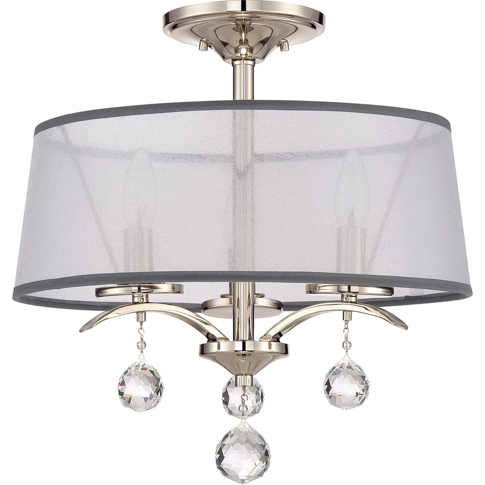 Plafonnier Quoizel Whitney 3L, organza, métal, culot E14, diamètre 40 cm