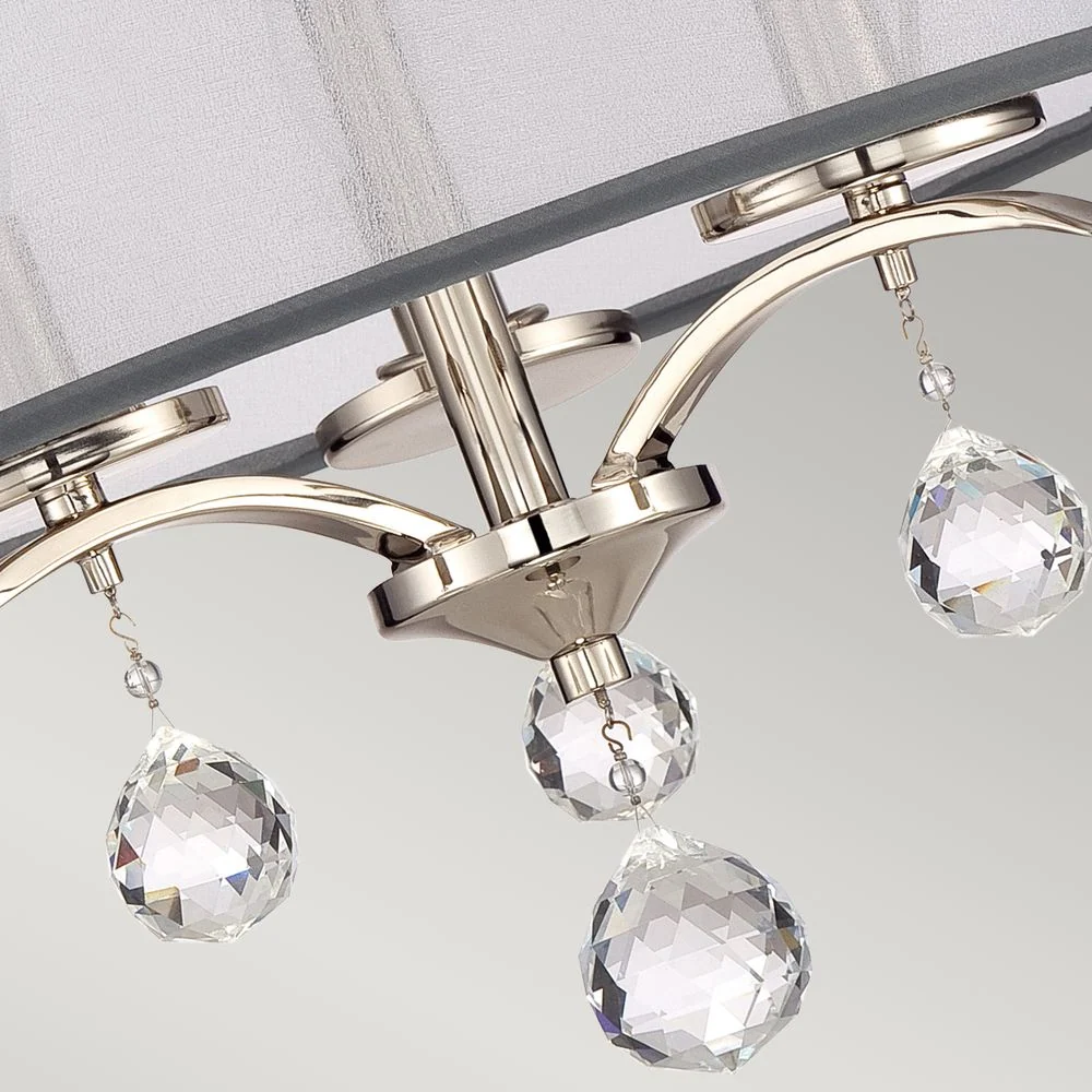 Plafonnier Quoizel Whitney 3L, organza, métal, culot E14, diamètre 40 cm