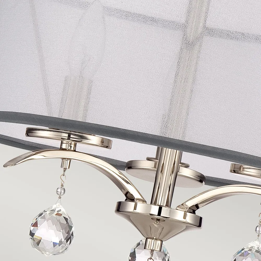 Plafonnier Quoizel Whitney 3L, organza, métal, culot E14, diamètre 40 cm