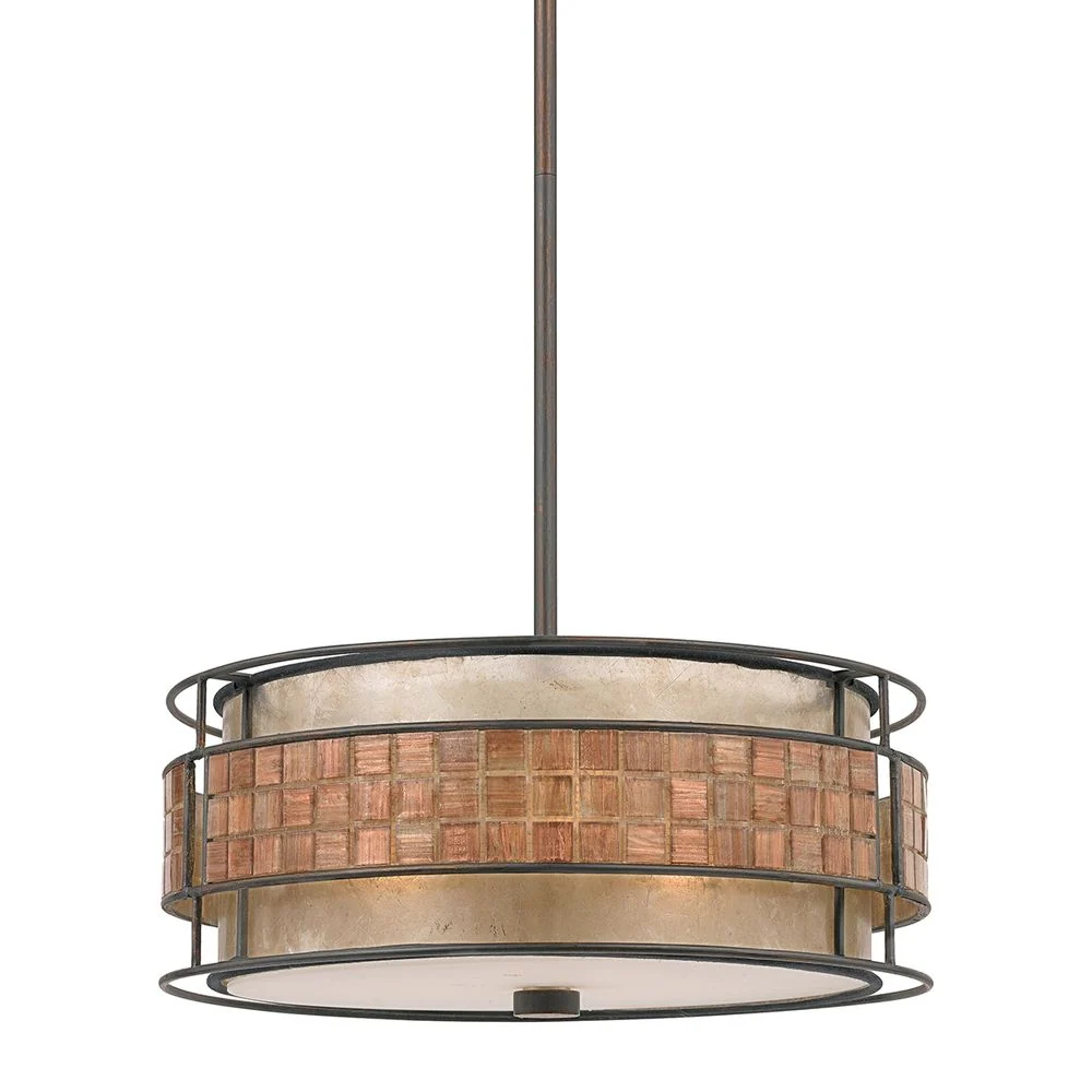 Quoizel Laguna 4L suspension métal, verre mica taupe E27, D 56cm