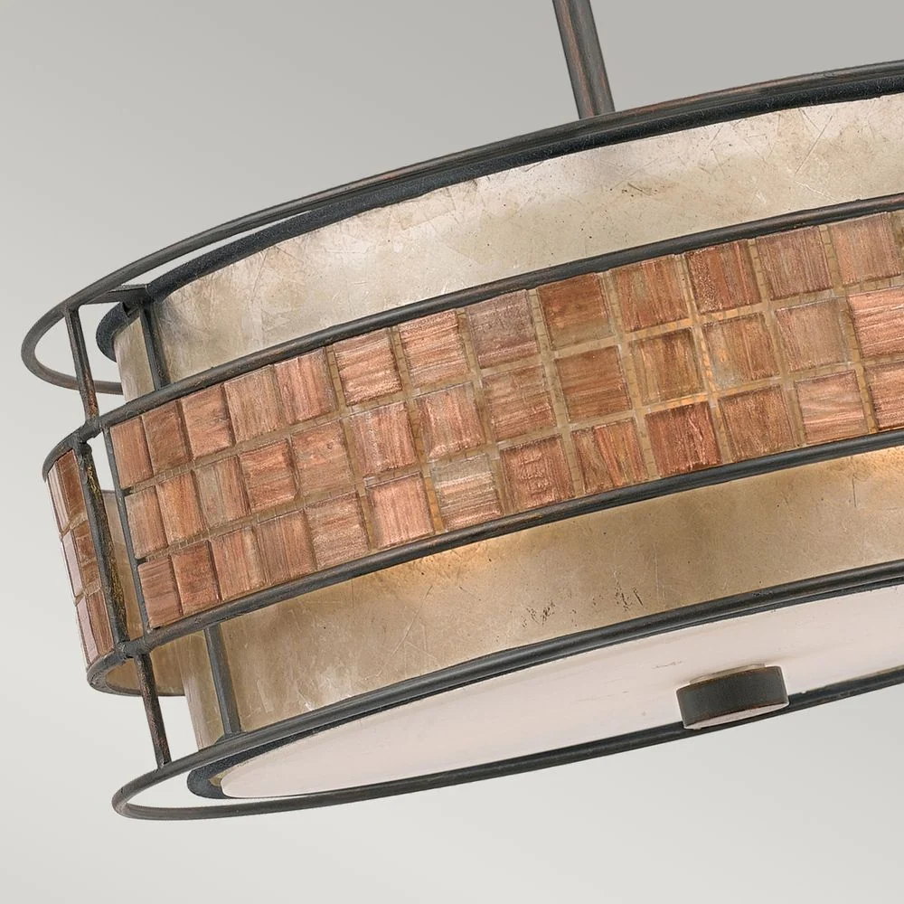 Quoizel Laguna 4L suspension métal, verre mica taupe E27, D 56cm