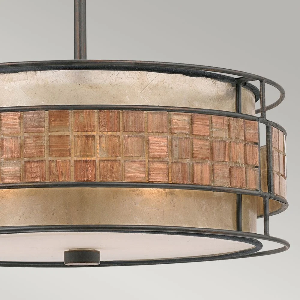 Quoizel Laguna 4L suspension métal, verre mica taupe E27, D 56cm