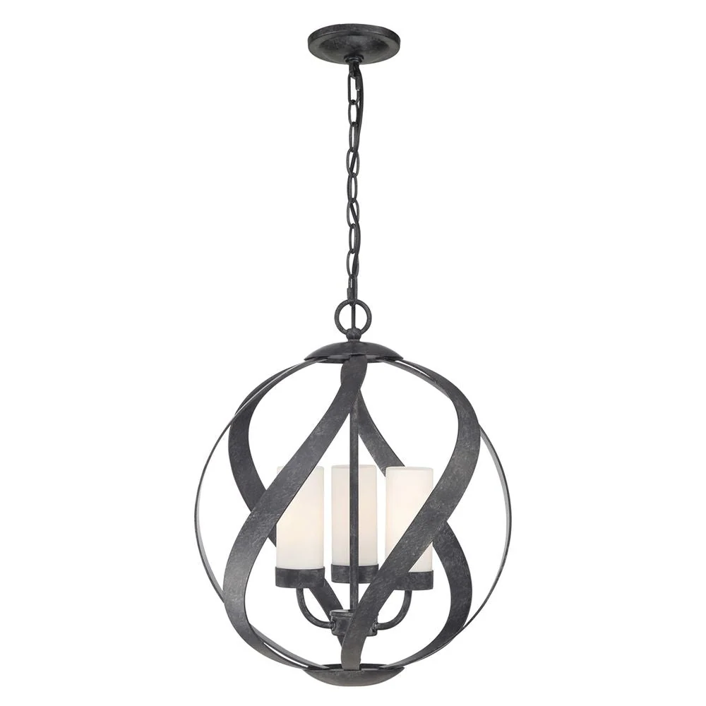 Suspension d'extérieur Quoizel Blacksmith 3L en acier, culot E14, diamètre 40 cm