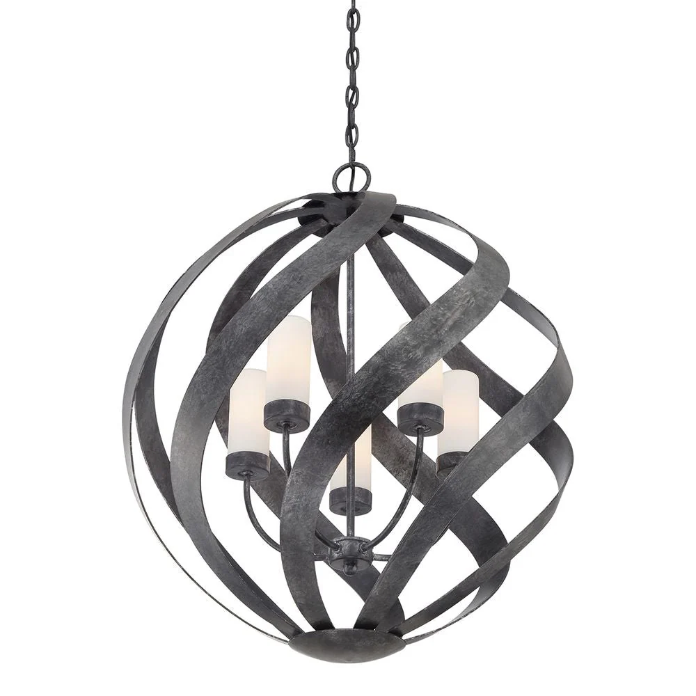 Suspension d'extérieur Quoizel Blacksmith 5L en acier, culot E14, diamètre 66 cm