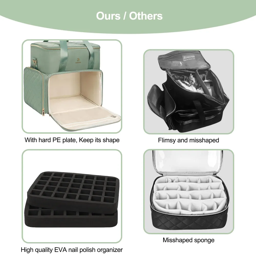 Relavel Organiseur Vernis Double-Couche – Sac Vert pour 80–100 Bouteilles 15ml + Lampe Ongles