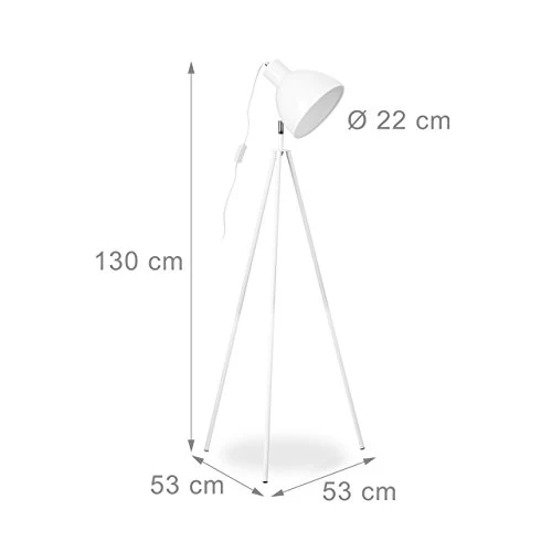 Relaxdays 10021293_49 Lampadaire 3 Pieds Luminaire Spot Projecteur 1 Feu Lampe Trépied HLP env. 130 x 53 x 53 cm, Blanc, M...