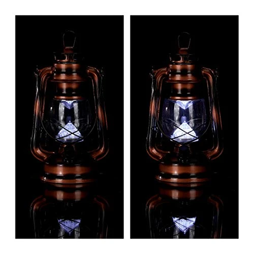 Relaxdays Lanterne tempête LED, Retro comme décoration de fenêtre ou Lampe Jardin, à Piles, cuivrée