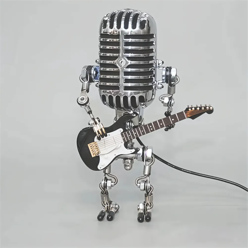 Lampe de table Robot Sculpture Guitare Métal Lumière RetrosNJerseys