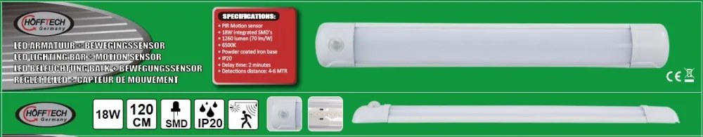 Réglette LED 18W 60 cm + capteur de mouvement