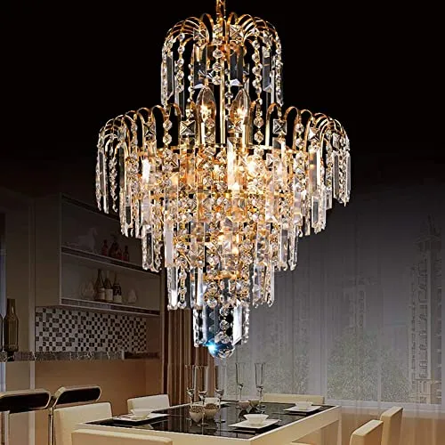 Ridgeyard Lustre en Cristal 3 Lumineux Chaîne Réglable Moderne Style Goutte de Cristal K5 Eclairage LED de Plafonnier Plaf...