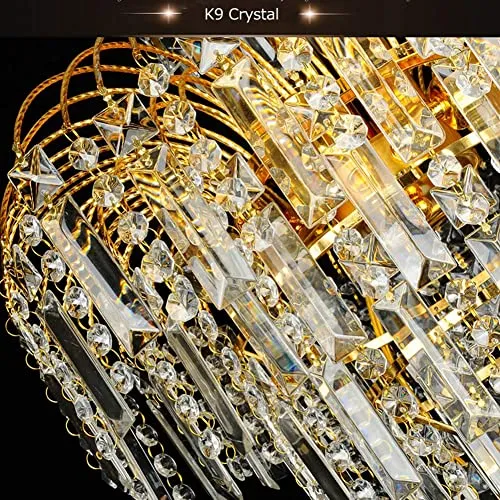 Ridgeyard Lustre en Cristal 3 Lumineux Chaîne Réglable Moderne Style Goutte de Cristal K5 Eclairage LED de Plafonnier Plaf...